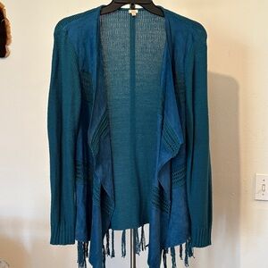 Reba Teal Fringe Cardigan
